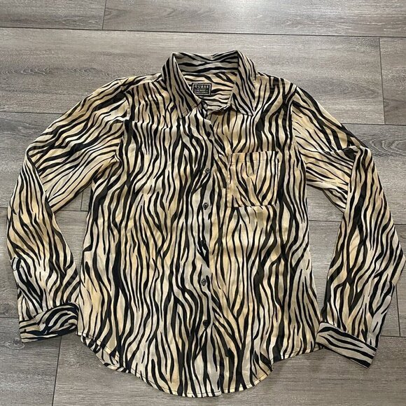 Guess Long Sleeve Shirt Size XS Blouse Semi Sheer Madyson Printed - Picture 1 of 6